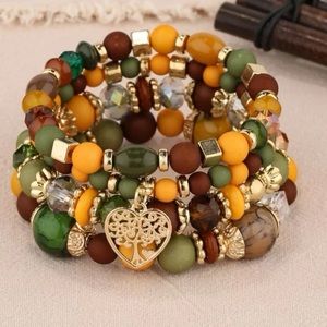 New multi colored beaded 4 piece bracelet set